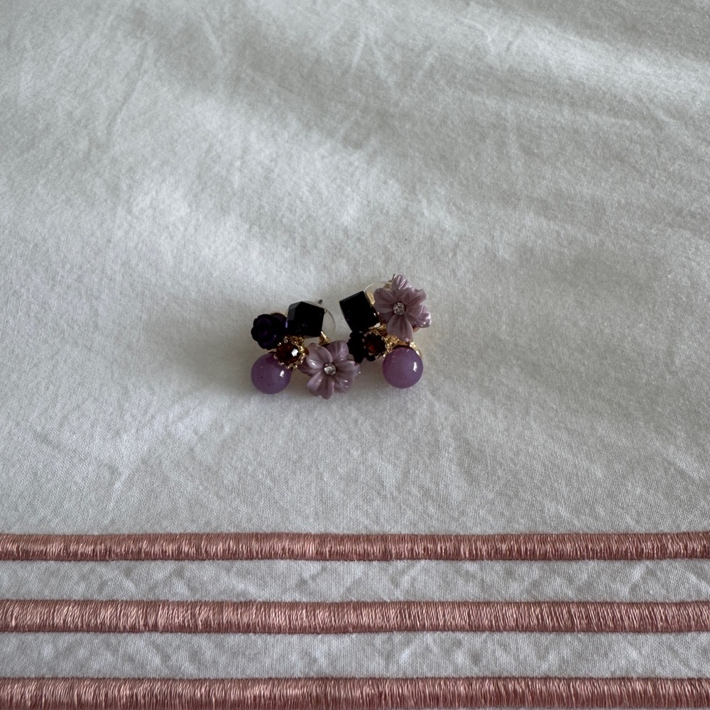 Purple Diamond and Flower Earrings